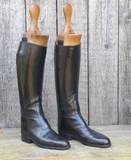 Antique Black Leather Riding Hunting Boots & Wooden Lasts Henry Maxwell London