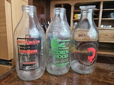 3 Vintage Glass Milk Bottles