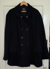 SCHOTT Mens Melton Pea Coat Black Wool XL