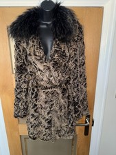 K-YEN BROWN RABBIT AND RACOON FUR HOODED JACKET SIZE L - NEW