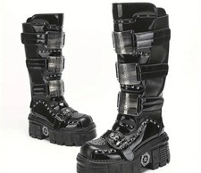 NEW ⚫ ROCK BLACK CYBER PUNK GOTH BOOTS ...all sizes 3.5-8
