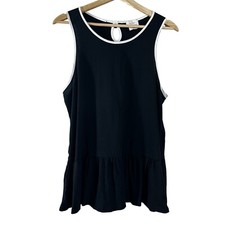 Kate Spade Women's Top Black White Trim Peplum Bow Tank Sleeveless Size M
