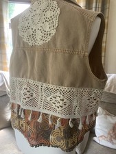Upcycle Boho Waistcoat 12 Hand Sewn Lace Celtic Swirl Gypsy Hippy Autumn Shades