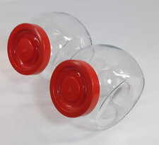 Bormiolo Rocco Italian Retro Glass Sweet Candy Storage Tilting Jars x 2 Red Lid