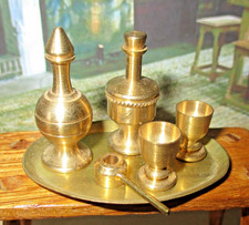 Medieval Tudor dolls house vintage brass goblets decanter set used 12th scale