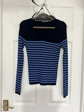 Bnwt Stylish Navy & Blue Stripe Vneck Long Sleeve Jumper  Size M