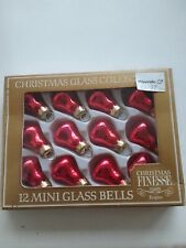 12 x Christmas Baubles Vintage Festive Finesse Handmade Glass Red Mini Bells