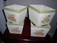 SET OF 4 ELITE WOODEN SQUARE PLANTERS ROSE DESIGN