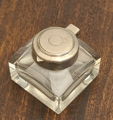 Antique ink well metal lid - metal, &