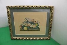 Antique French Still Life Hand Coloured Etching Titled Lilac roses and tulips