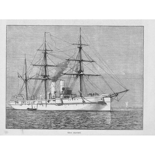 Hms leander antique print - leander,