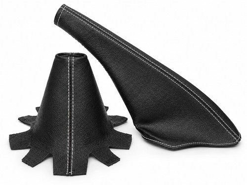 Black leather gear handbrake - leather,