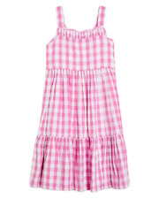 John Lewis & Partners Girl's Sleevless Seersucker Check Tiered Dress in Pink