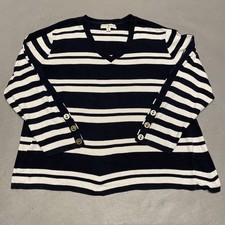 Tommy Hilfiger Jumper Womens 3XL Navy White Striped Nautical V Neck Made Japan