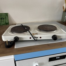 2000W WHITE CAST IRON ELECTRIC DOUBLE HOT PLATE. USED. 