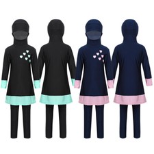 Girls 2-Pieces Hijab Modest Burkini Swimsuits Full Body UPF 50+ Swimming Costume