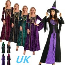 UK Women's Witch Vampire Cosplay Costume Medieval Renaissance Faire Dress Robe