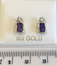 9ct Gold CZ & Amethyst Stud Earrings New