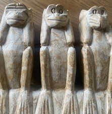 Three Wise Monkeys Handcrafted Wooden Small Figurine 5”