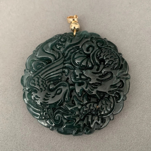 Carved green jade - jade, round