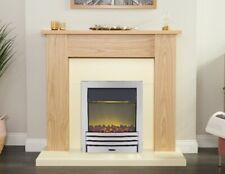 ELECTRIC FIRE OAK WOOD 48" FIREPLACE MODERN CREAM HEARTH LED CHROME FLAME COAL