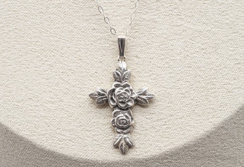 Vintage rose cross sterling - cross,