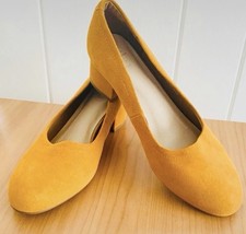 Marks and Spencer Insolia Genuine Suede Leather Block Heel Shoes Mustard Size 5