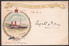 ADVERTISING POSTCARD DAVID MACBRAYNE ROYAL MAIL PADDLE STEAMER PS COLUMBA 1900