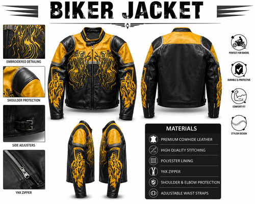 Men leather biker jacket - leather,
