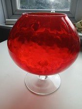 Vintage 1960s Hand Blown Glass Red  Brandy Snifter Italian XL 