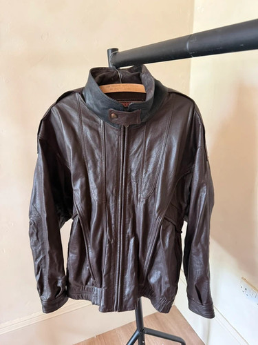 Brown leather funnel neck - leather,