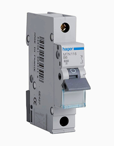 Hager mtn116 230v 1 pole - b6,
