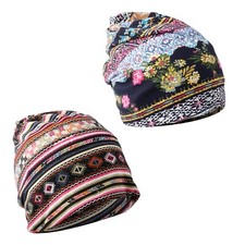 2pcs Turban Wrap Hats – Ethnic Pattern Stretch Headwear for Women & Men