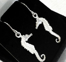 925 Sterling Silver Sea Horse Marine Animal Seahorse Ocean Drop Hook Earrings