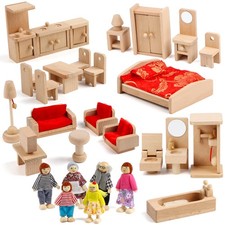 39PCS 5 Set Dollhouse Furniture Accessories with A Family of 6 Dolls Decoratio...