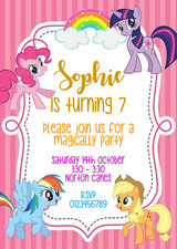 Personalised My Little Pony Girl Brithday Party Invitations Magical Pink