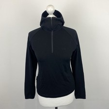 Icebreaker Sport 320 Merino Wool Hoodie Black 1/4 Zip Size Small Ladies