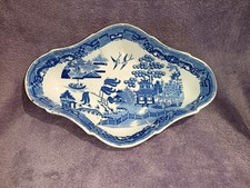 Antique Dish In The Style Of Spode Devonia In Blue And White Willow Pattern 
