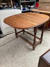 Vintage Antique Brown Wooden Oval Drop Leaf Dining Table