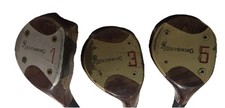 Browning Wooden Golf Clubs Driver (1), 3 & 5 Wood Set Steel Shaft Retro Vintage