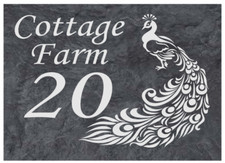  Personalised Peacock design Slate Door Gate Plaque name plate Sign 