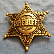 2# Sheriff Badge brass Colour Metal Badge Old West Cowboy Costume Prop Badge 