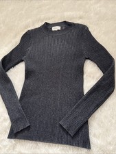 Women’s Apricot Cotton Blend Ribbed Jumper In Dark Charcoal Grey. Size UK 12 / M