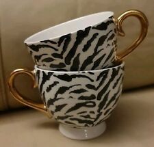 Pair Laurence Llewelyn Bowen Mugs Cups House of LLB Black White Gilt Gold Handle