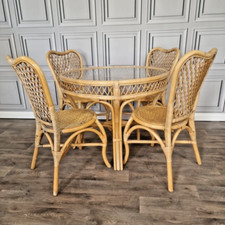 Retro Vintage Table & Chair Bistro Cafe Set Cane Conservatory Glass Mid Century