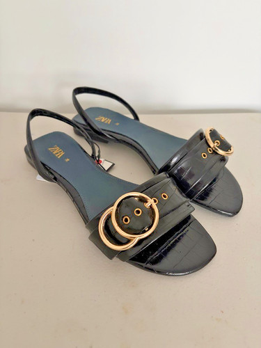 Zara black leather flat - black,