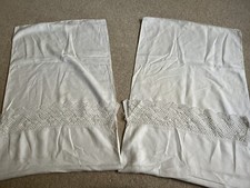 Pair Of Antique Pillowcases With  Hand Made Lace Trim