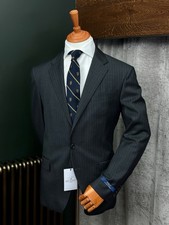 BNWT Mens Polo Ralph Lauren Charcoal Wool Pinstripe Blazer 42R Made in Italy