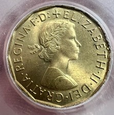 1965 Threepence Brass Coin, Elizabeth II  Mint CGS85/MS65 Graded Coin