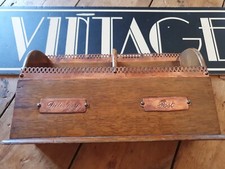 Antique old Vintage Arts and crafts wood copper letter writing post delivery box